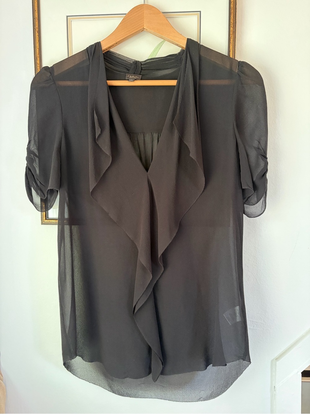 Babaton Black Sheer Ruffle-Front Blouse